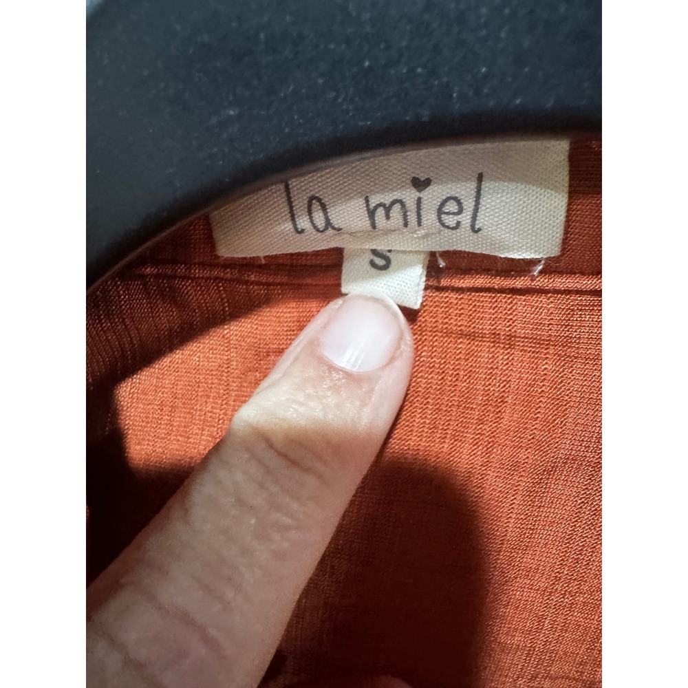 La Miel Rust Orange Textured Long Sleeve Button Down Shirt Women Small Oversized - Picture 2 of 2